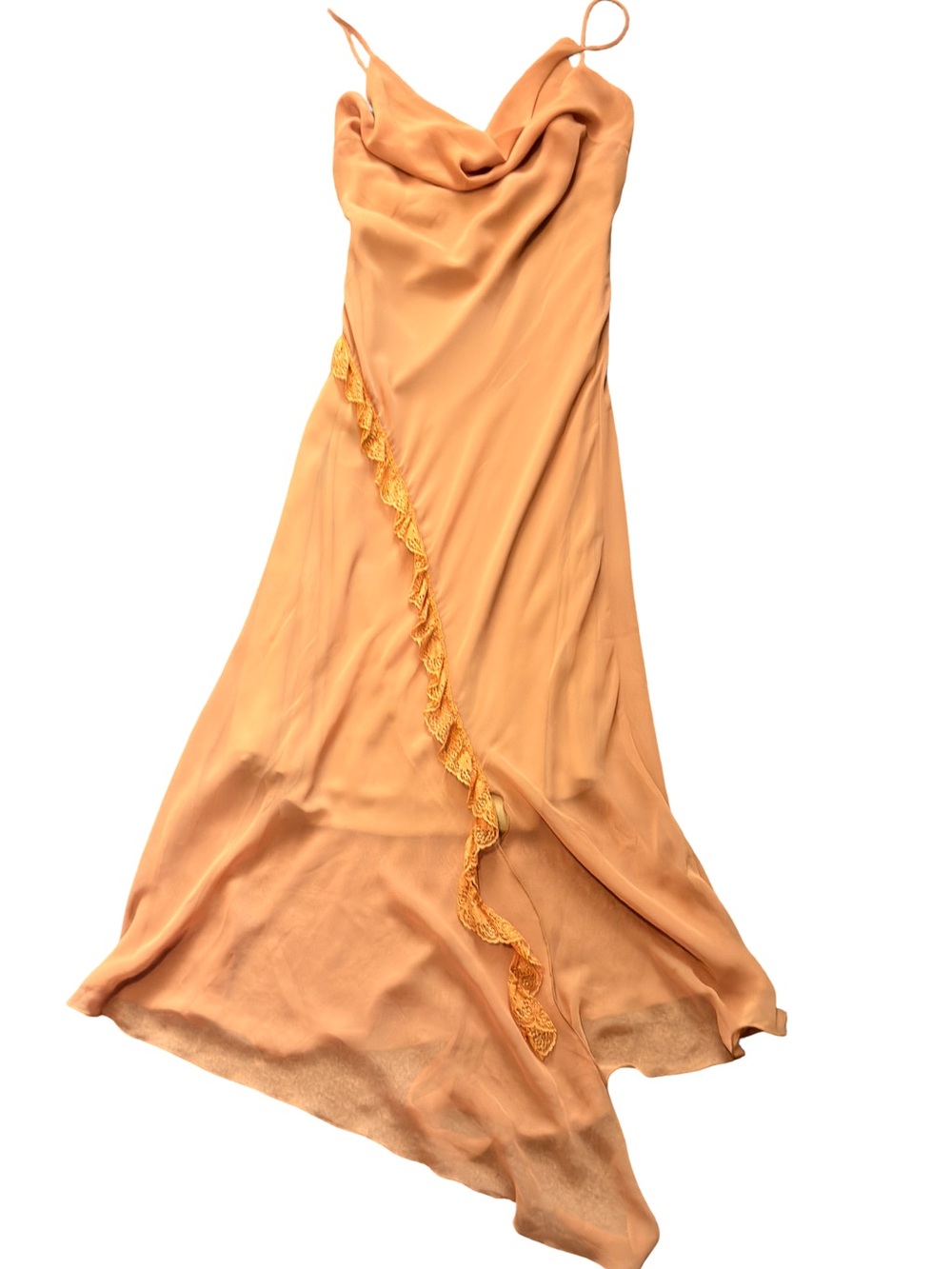 Charisma Peach-Orange Satin Cowl Neck Slip Maxi Dress